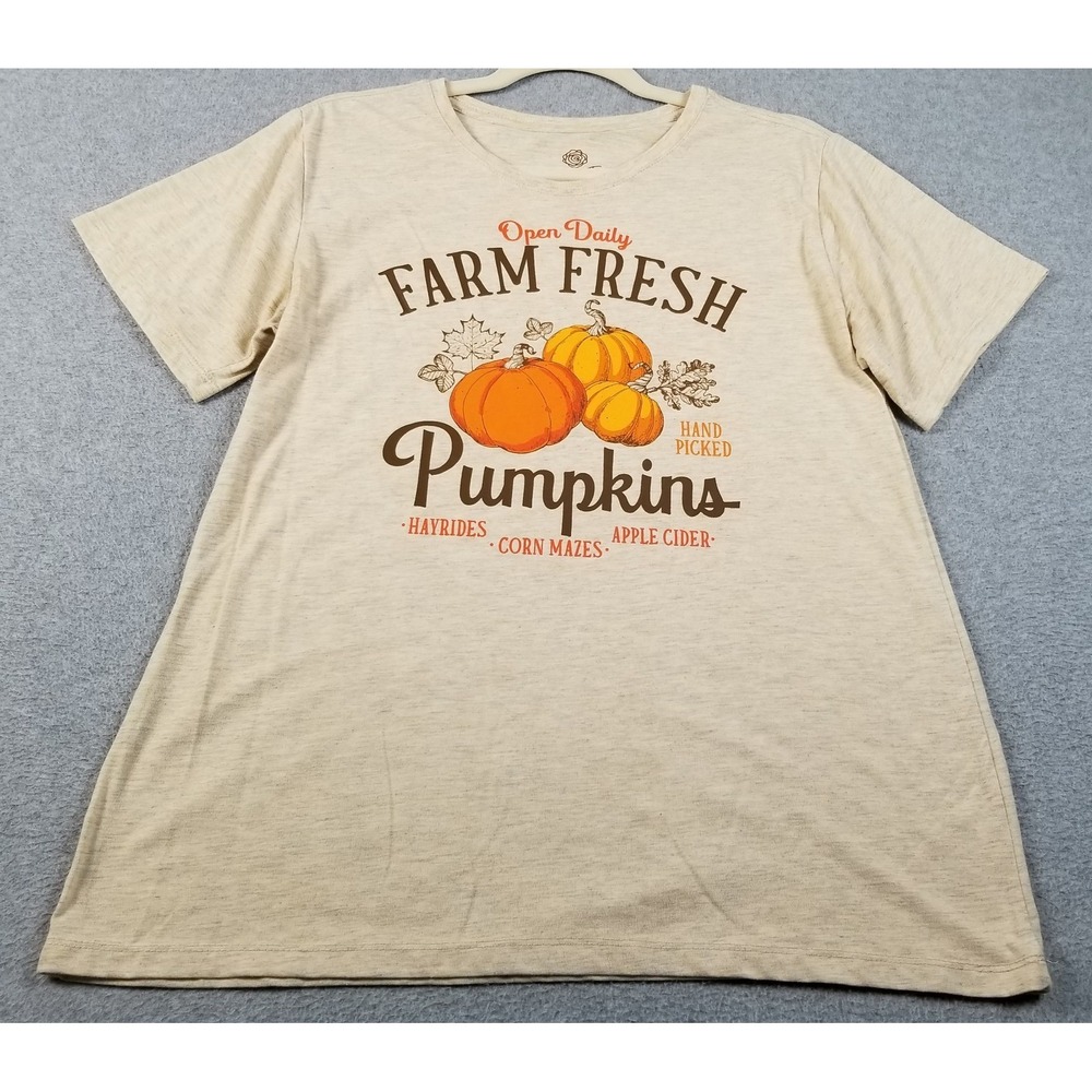 Positivi Tees T-Shirt Women's Large L Pumpkins Fall Graphic Short Sleeve Stretch